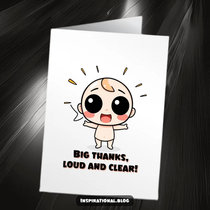 Funny Free Printable thank you card featuring a speech bubble character enthusiastically shouting words of thanks.