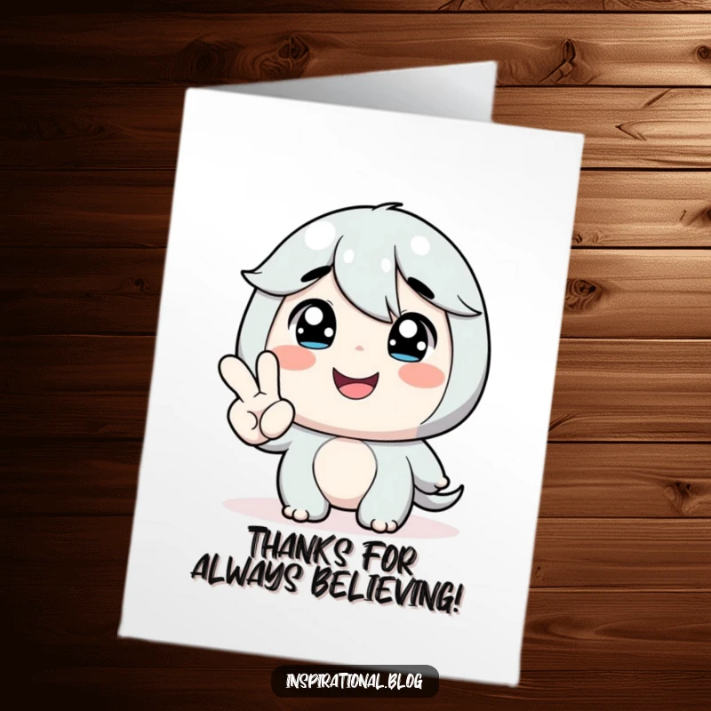 Funny Free Printable Thank You Card with a character smiling gratefully at a small, supportive hand, signifying appreciation and connection.