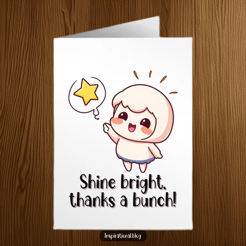 Funny Free Printable Thank You Card: Character happily pointing at a bursting star to express gratitude.