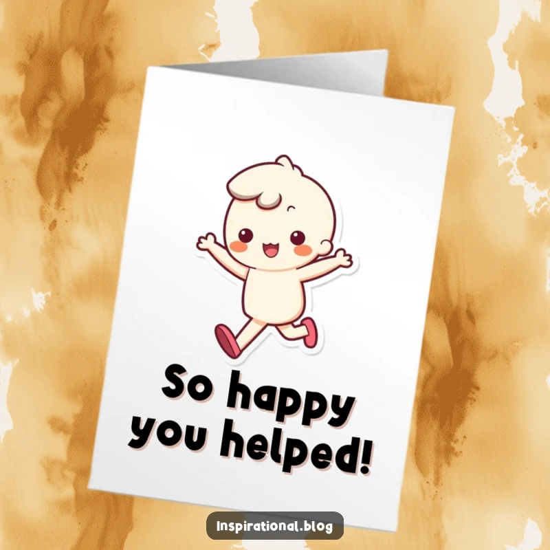 Funny Free Printable Thank You Card: Kawaii character happily skipping with a bouncy step, conveying thanks.