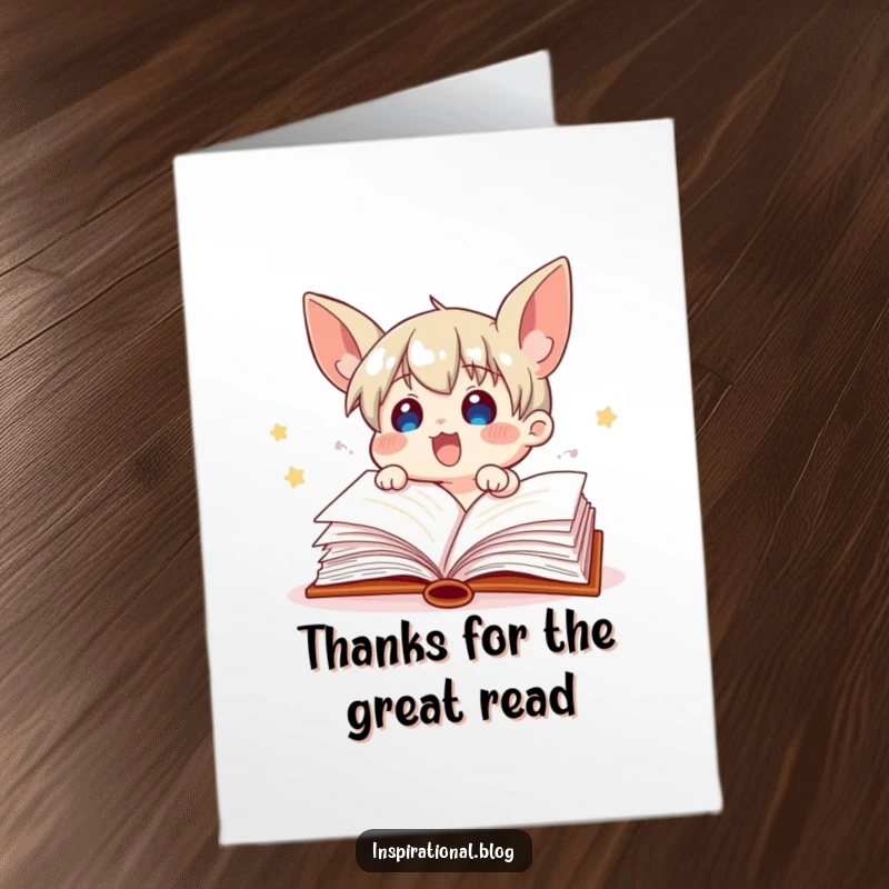 Funny Free Printable Thank You Card: An excited book character with pages fluttering as a thank you.