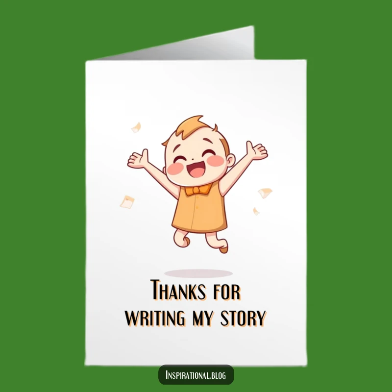Free Printable Thank You Card: Jumping Book Character Funny Downloadable Gift