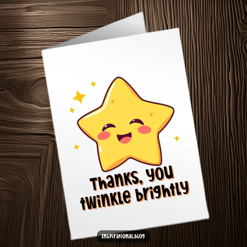 Funny Free Printable Star Thank You Card featuring a laughing star character sending twinkling stars of gratitude with a joyful expression.