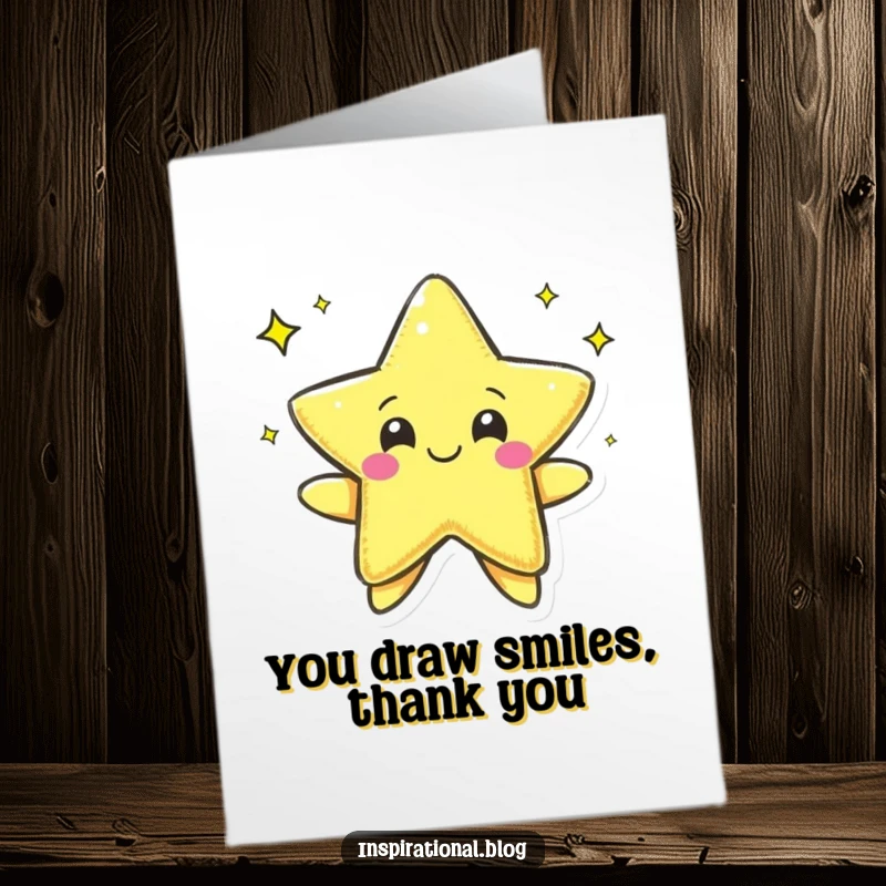 Funny Free Printable Thank You Card: A happy pen character drawing a beautiful star, conveying sincere thanks.