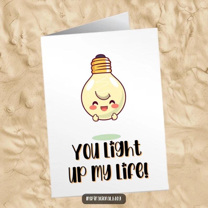 Funny Free Printable Thank You Card: Character peeking from behind a smiling lightbulb to show gratitude.