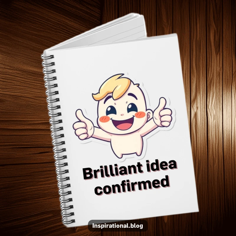 Funny Notebook: A tiny, energetic character gives a wide grin and a double thumbs-up, perfect for capturing ideas.