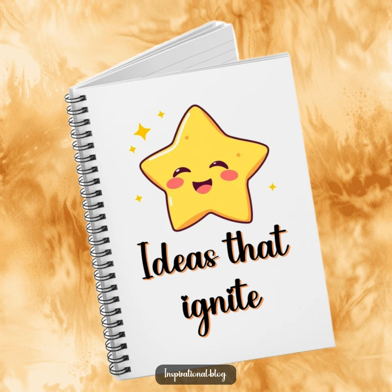 Funny notebook with a laughing star character twinkling with joy, ideal for capturing ideas with celestial sparkle and humor.