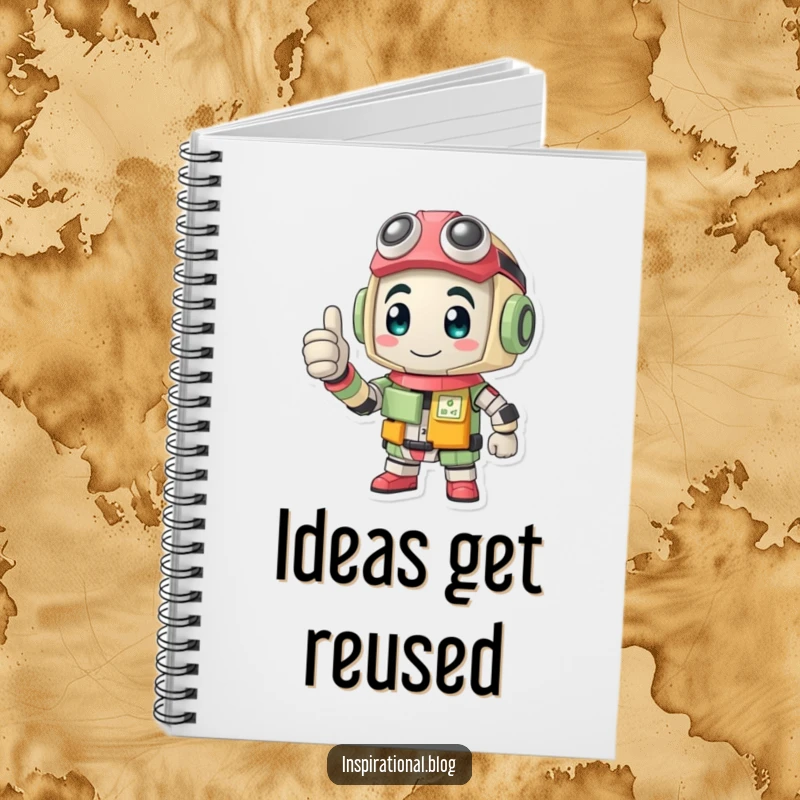 Funny notebook cover showing a determined recycled character giving a cheerful thumbs-up, perfect for eco-conscious planners.