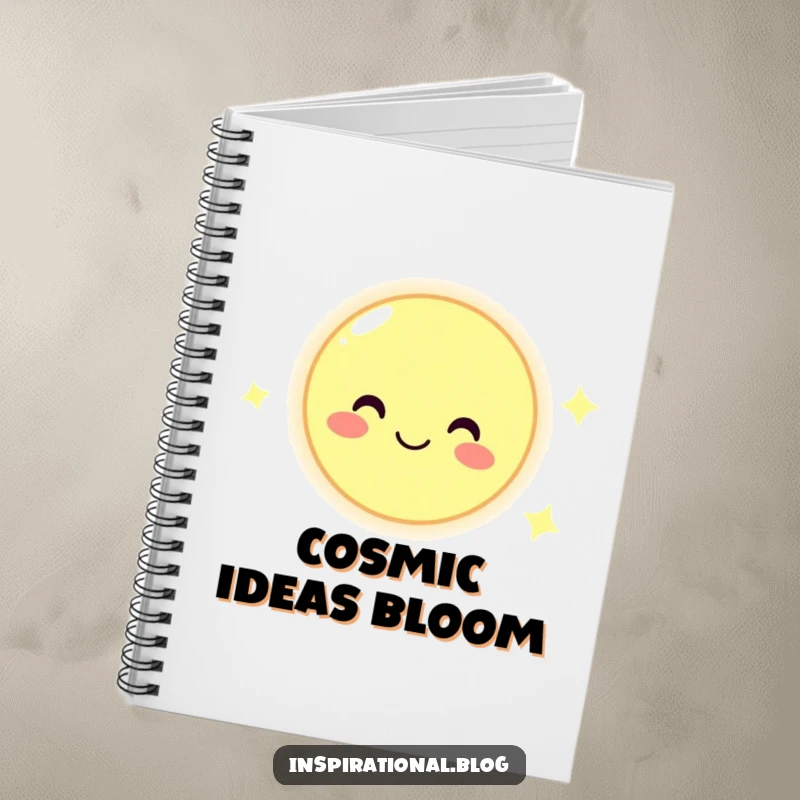 Funny notebook with a smiling moon character, designed to capture bright ideas with celestial charm and humor.