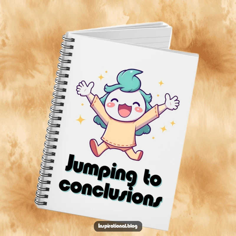 Funny notebook cover with a character in a triumphant leap surrounded by sparkling lights, perfect for creative writing.