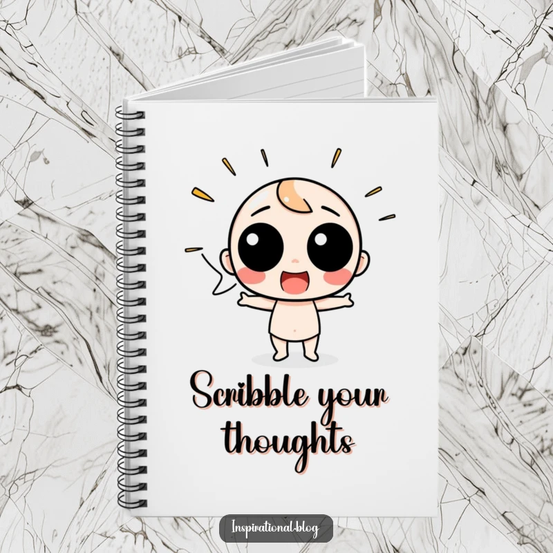 Funny Notebook featuring a speech bubble character shouting with excitement, ideal for capturing energetic thoughts and ideas.