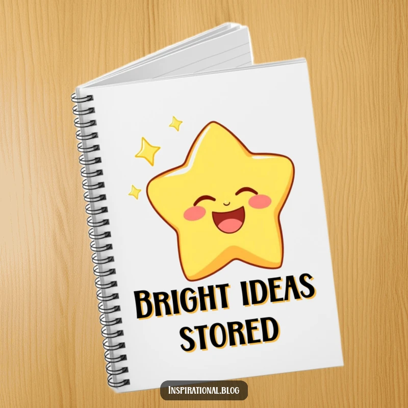 Funny notebook cover featuring a laughing star character twinkling brightly with a joyful, energetic aura.