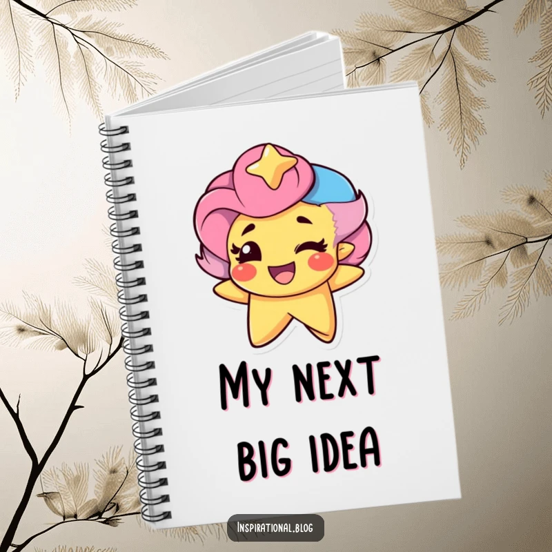 Funny Star Character winking with pride on a notebook cover, inspiring creative writing and proud thoughts.