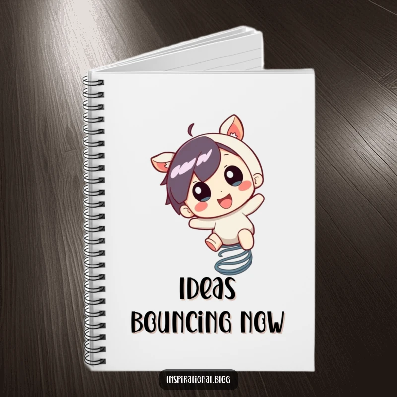 Funny Notebook: A little character bounces on a spring with pure excitement, perfect for capturing energetic ideas.
