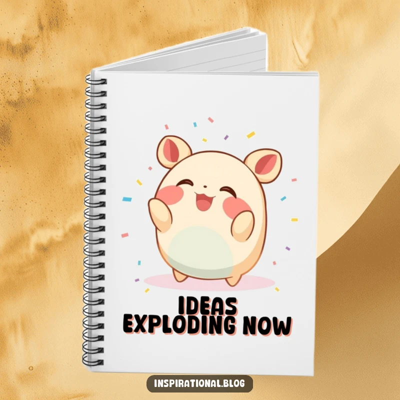 Funny Notebook: A small, round creature is joyfully throwing confetti and giggling, perfect for capturing bright ideas.