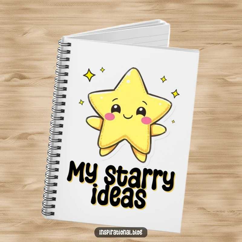 Funny notebook featuring a pen character cheerfully drawing a star, great for note-taking and doodling with a creative flair.