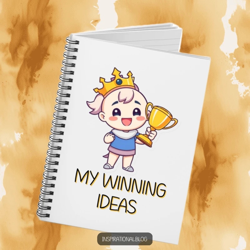 Funny notebook with a proud character holding a trophy, perfect for journaling success stories, goals, and triumphant moments.
