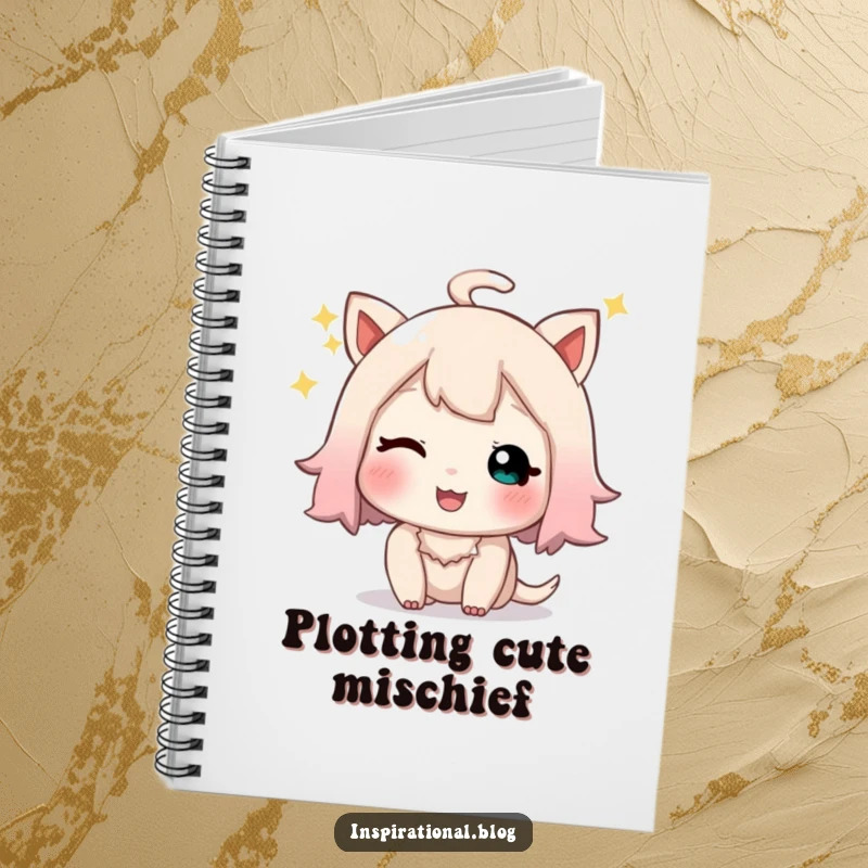 Funny notebook with a little character giving a playful, sparkly wink and a happy sigh, perfect for jotting notes.