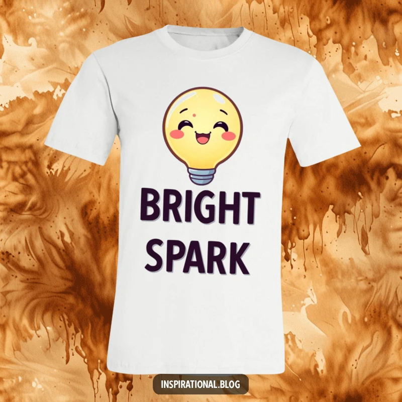 Funny T-shirt with a joyful lightbulb character shining brightly, representing innovation and a cheerful, bright outlook.