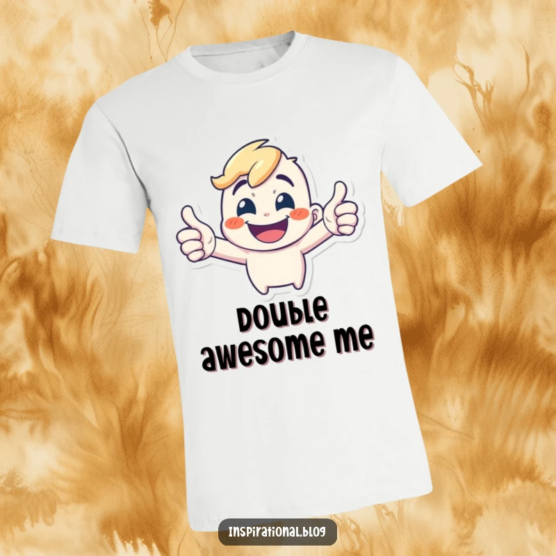 Funny T-Shirt: A tiny, energetic character shows a wide grin while giving a double thumbs-up, radiating positivity.