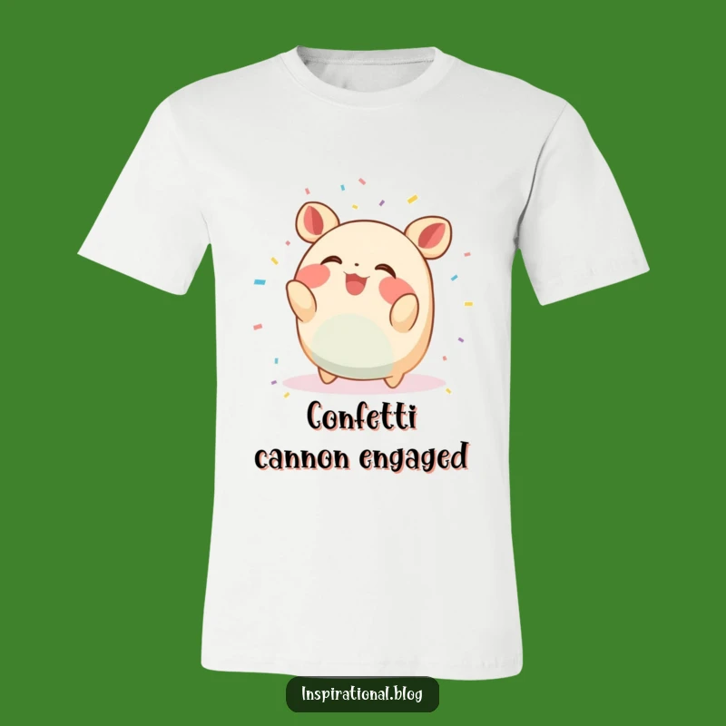 Funny Confetti Giggler T-Shirt: Wearable Joy from a Round Creature's Delightful Celebration