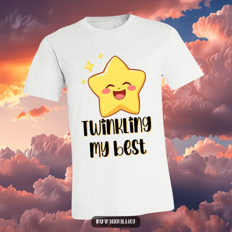 Funny t-shirt showcasing a jubilant star character emitting a bright, joyful twinkle and infectious laughter.