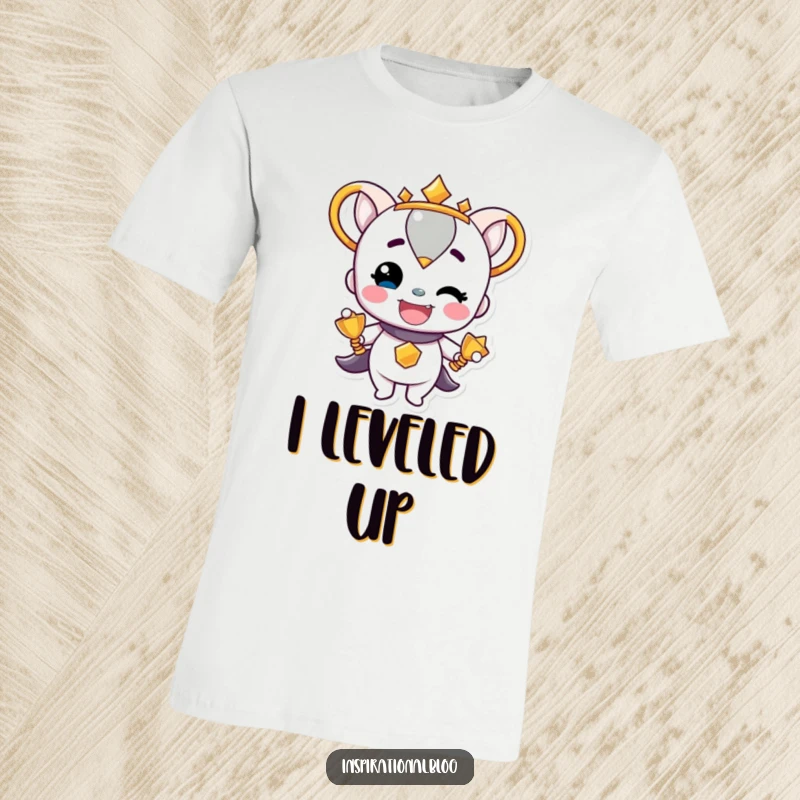 Funny Trophy Character beaming with pride on a t-shirt, a golden symbol of achievement and cheerful victory.