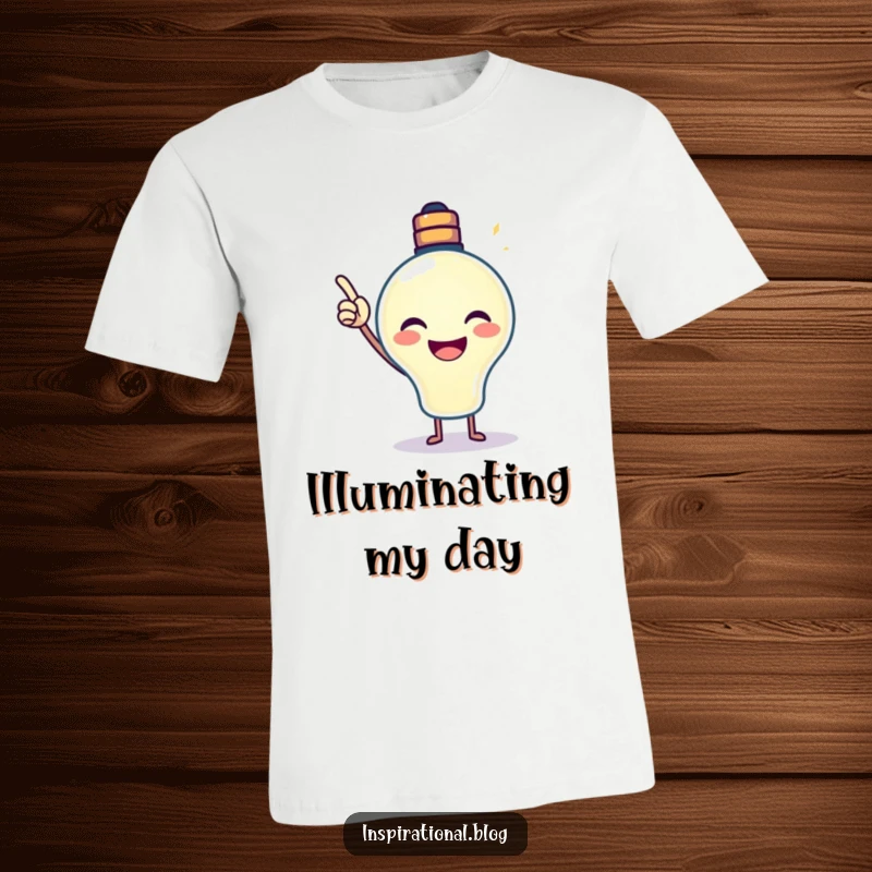 Funny Lightbulb T-Shirt featuring a beaming lightbulb character pointing its glow excitedly upwards, symbolizing inspiration.