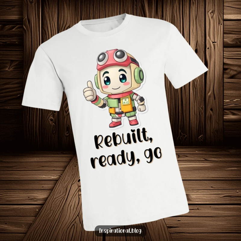 Funny t-shirt with a strong character made of recycled materials confidently presenting a thumbs-up sign.