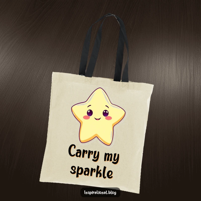 Funny cute star tote bag depicting a cheerful star character shining brightly with a wide grin, ready for any adventure.