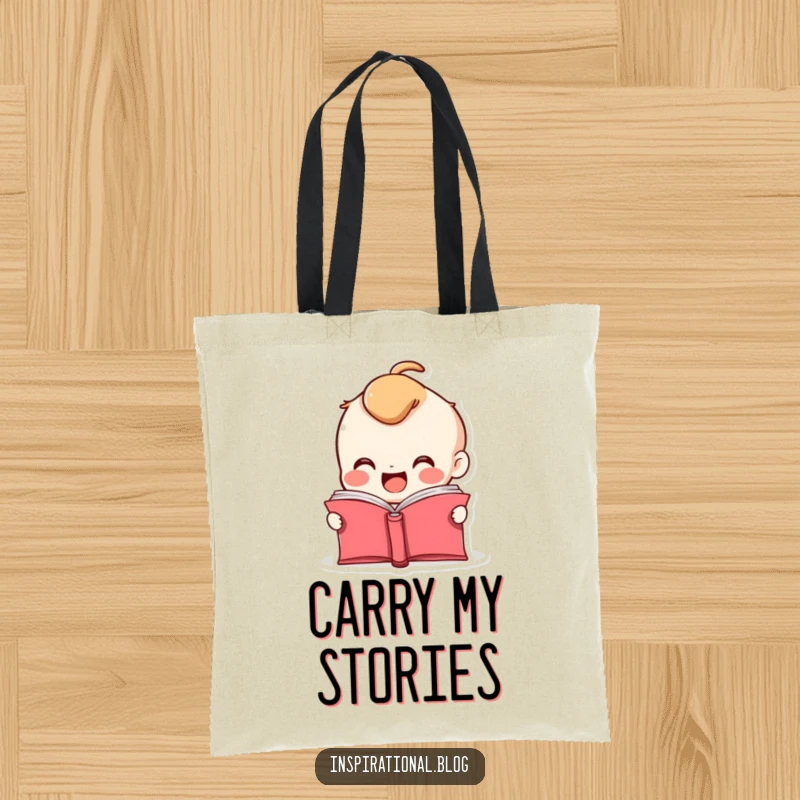 Funny tote bag with a smiling book character illustration, its pages fluttering open with sheer excitement.