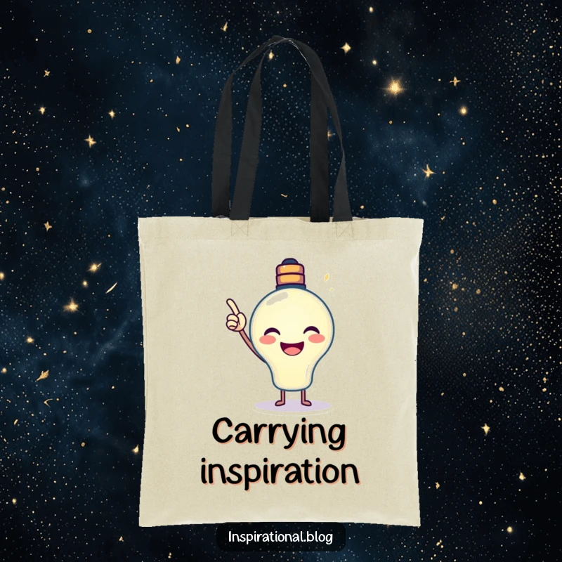 Funny Lightbulb Tote Bag with a smiling, beaming lightbulb pointing its glow upwards, practical for carrying ideas.