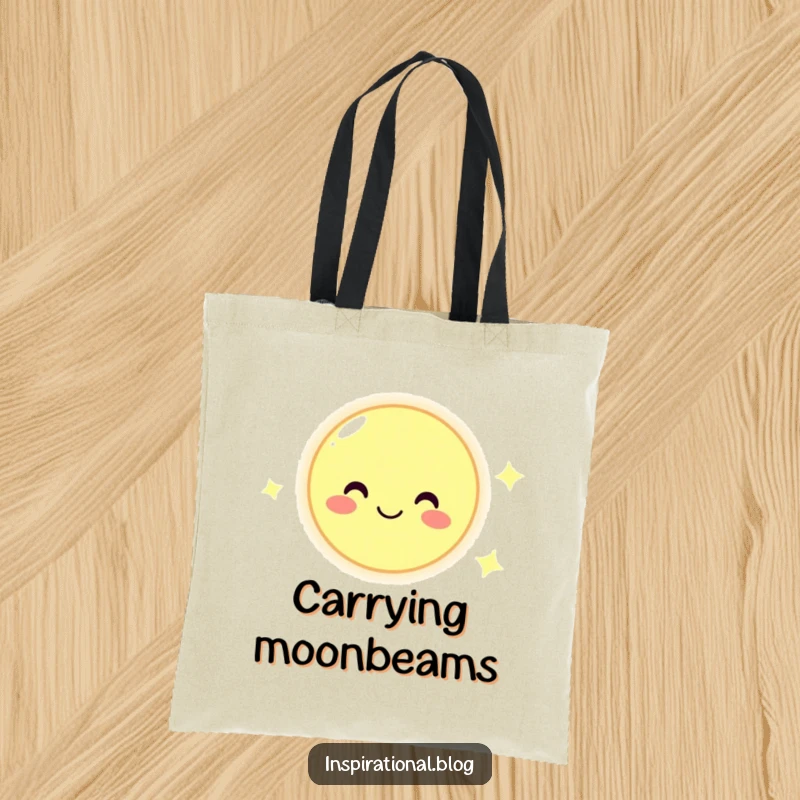 Funny tote bag featuring a smiling moon character, perfect for carrying daily essentials with a touch of lunar optimism.