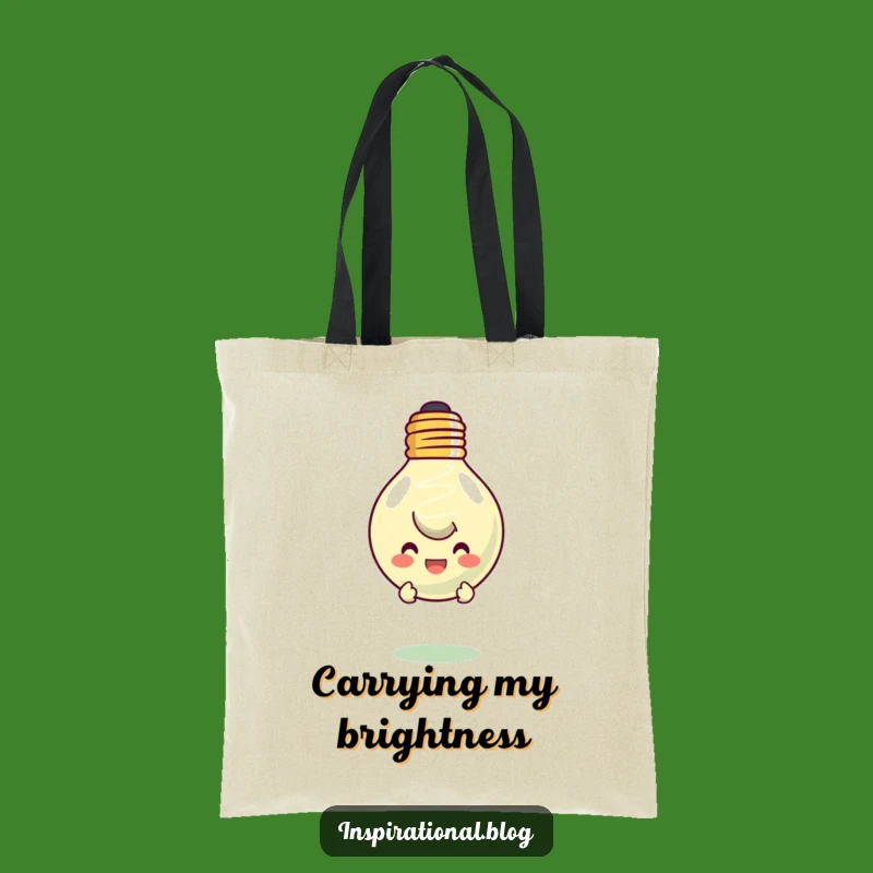 Funny Lightbulb Idea Tote Bag - Character Peeking From Smiling Lightbulb