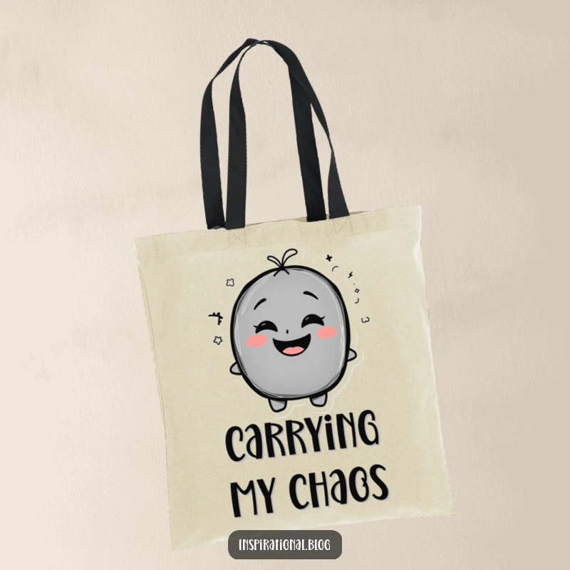 Funny Tote Bag with a chalkboard character, exaggerated smile, and a funny doodle, a stylish and humorous accessory.