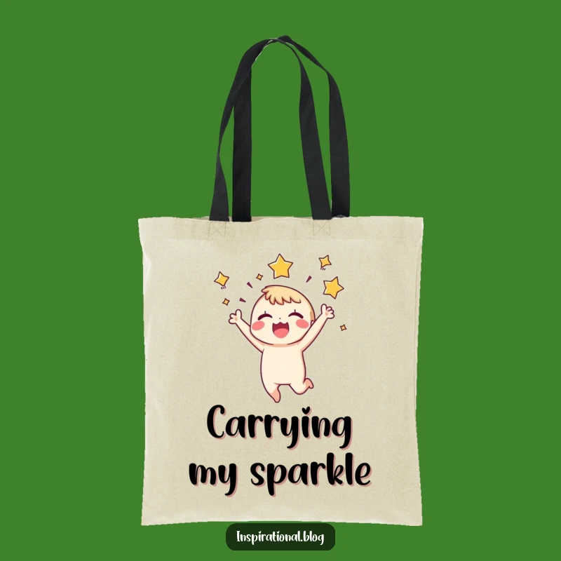 Funny Joyful Character Tote Bag: Tiny Leaper Expressing Excitement, Chic Accessory