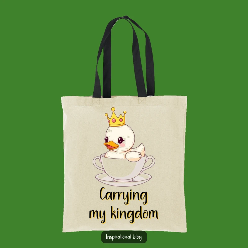Funny Crown Duck Teacup Tote Bag: Carry Regal Charm