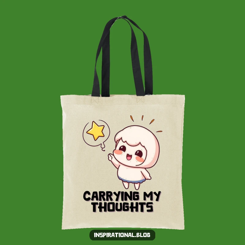 Funny Excitement Tote Bag - Cute Character Points at Bursting Star