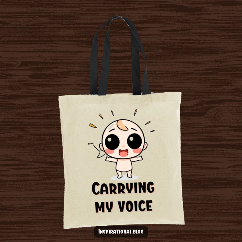 Funny Tote Bag with a speech bubble character shouting with excitement, a practical and expressive accessory.