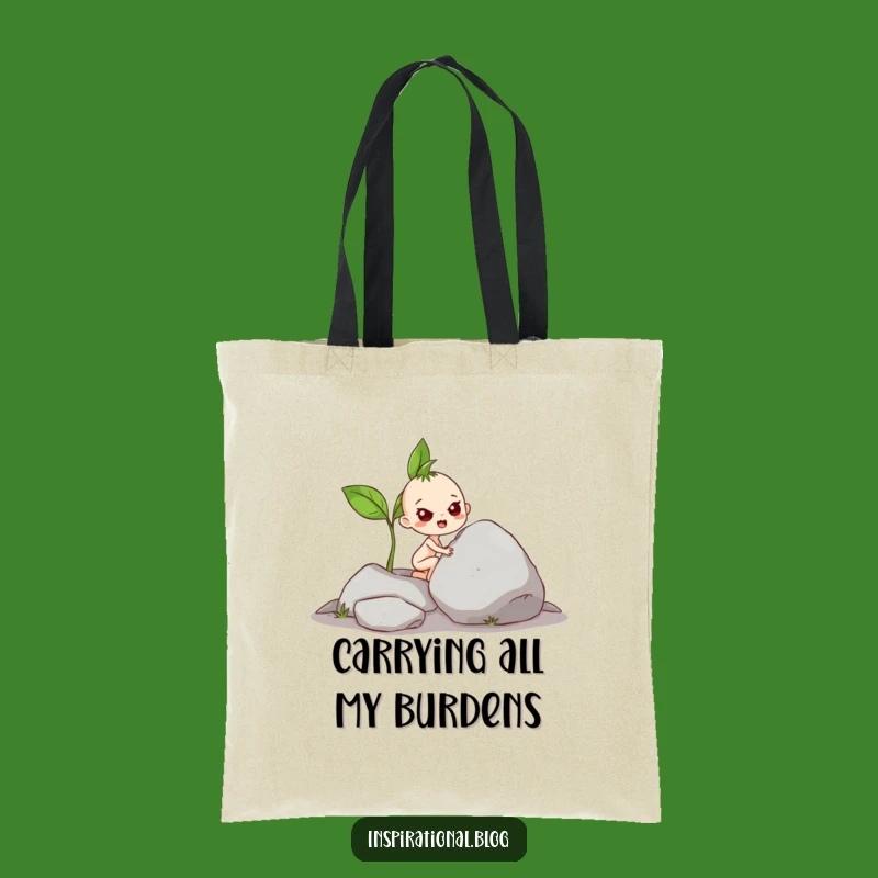 Funny Sprout Pushing Rock Tote Bag - Carry Your Humor & Strength